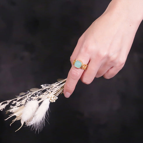 リング 指輪 天然石 スクエア レース 透かし アンリファインド ANTICO ARN089