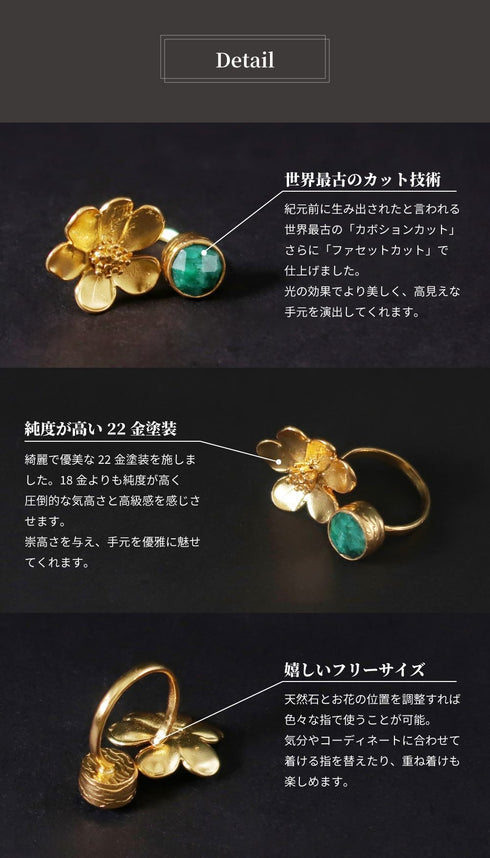 リング 指輪 天然石 ラウンド フォークリング 花 アンリファインド ANTICO ARN101