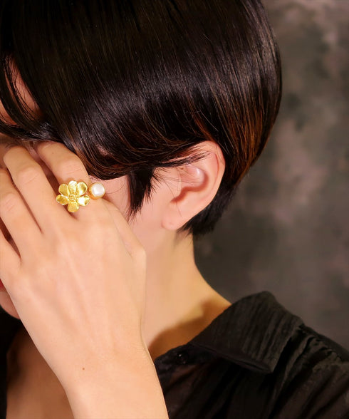 リング 指輪 天然石 ラウンド フォークリング 花 アンリファインド ANTICO ARN101