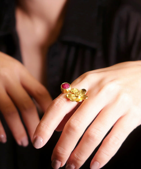 リング 指輪 天然石 ラウンド フォークリング 花 アンリファインド ANTICO ARN101