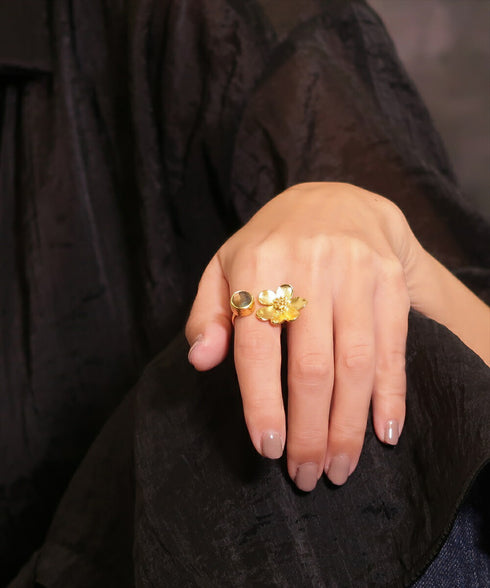 リング 指輪 天然石 ラウンド フォークリング 花 アンリファインド ANTICO ARN101