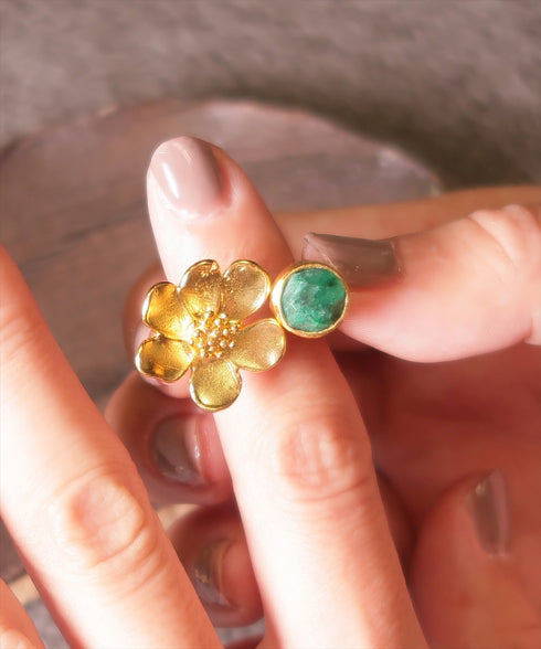 リング 指輪 天然石 ラウンド フォークリング 花 アンリファインド ANTICO ARN101