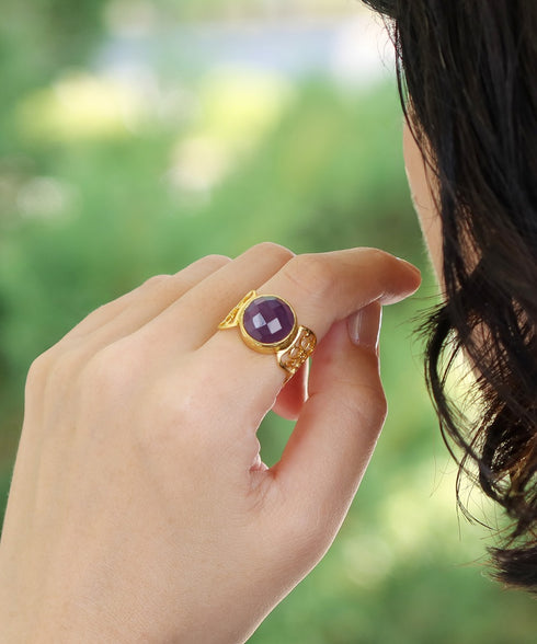 リング 指輪 天然石 ラウンド レース 透かし アンリファインド ANTICO ARN112