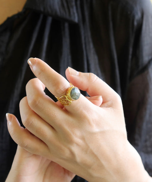 リング 指輪 天然石 ラウンド レース 透かし アンリファインド ANTICO ARN112