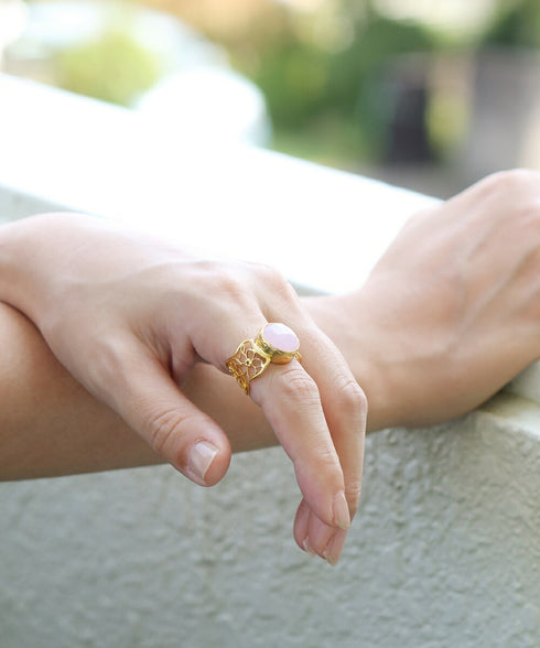 リング 指輪 天然石 ラウンド レース 透かし アンリファインド ANTICO ARN112