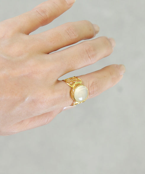 リング 指輪 天然石 ラウンド レース 透かし アンリファインド ANTICO ARN112