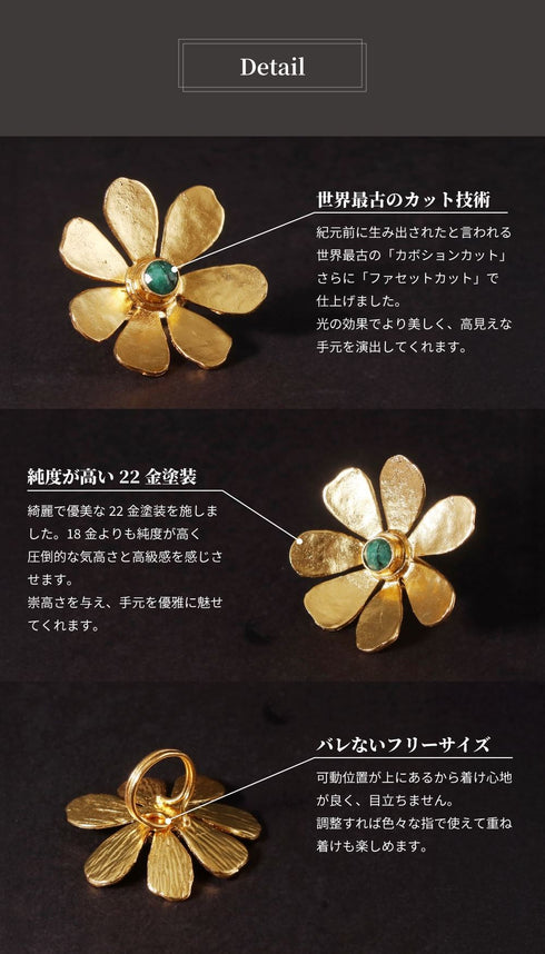 リング 指輪 天然石 ラウンド 花 アンリファインド ANTICO ARN124