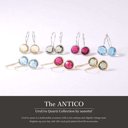 ピアス 天然石 ラウンド フック うるうるクォーツ ANTICO ASE001