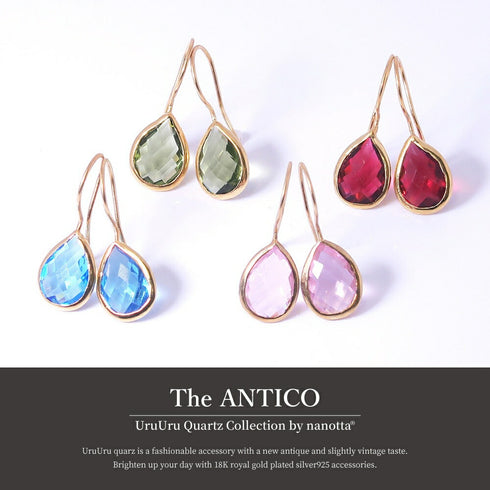 ピアス 天然石 ティアドロップ フック うるうるクォーツ ANTICO ASE002