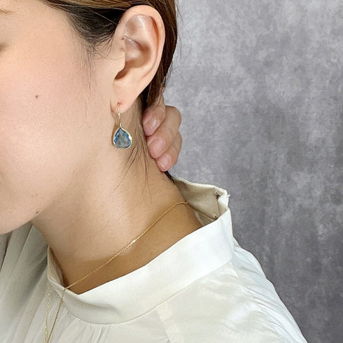 ピアス 天然石 ティアドロップ フック うるうるクォーツ ANTICO ASE002