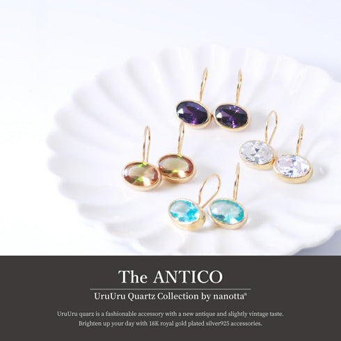 ピアス 天然石 オーバル フック うるうるクォーツ ANTICO ASE003