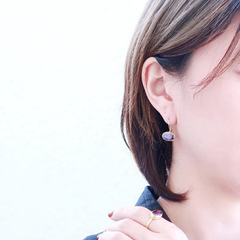 ピアス 天然石 オーバル フック うるうるクォーツ ANTICO ASE003