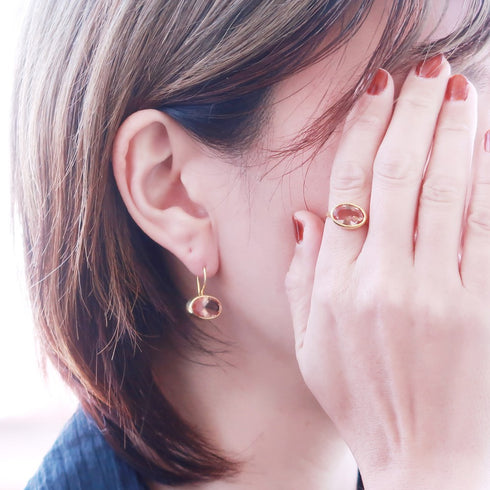 ピアス 天然石 オーバル フック うるうるクォーツ ANTICO ASE003