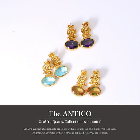 ピアス 天然石 オーバル スタッド うるうるクォーツ ANTICO ASE008