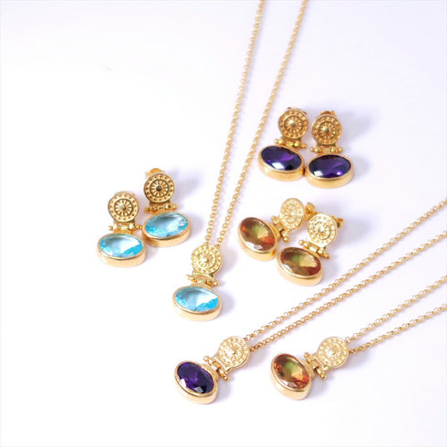 ピアス 天然石 オーバル スタッド うるうるクォーツ ANTICO ASE008