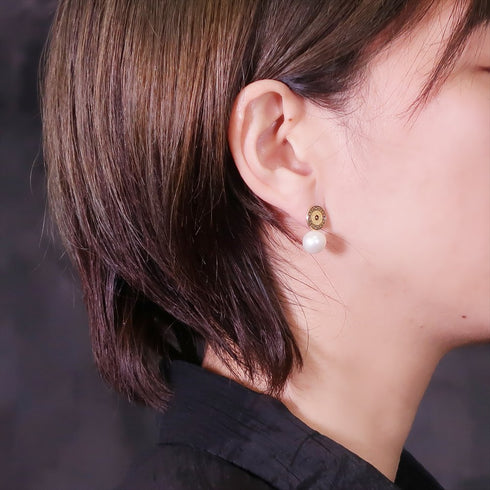 ピアス 天然石 パール ラウンド スタッド オリエンタル ANTICO ASE009