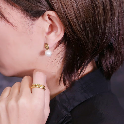 ピアス 天然石 パール ラウンド スタッド オリエンタル ANTICO ASE009