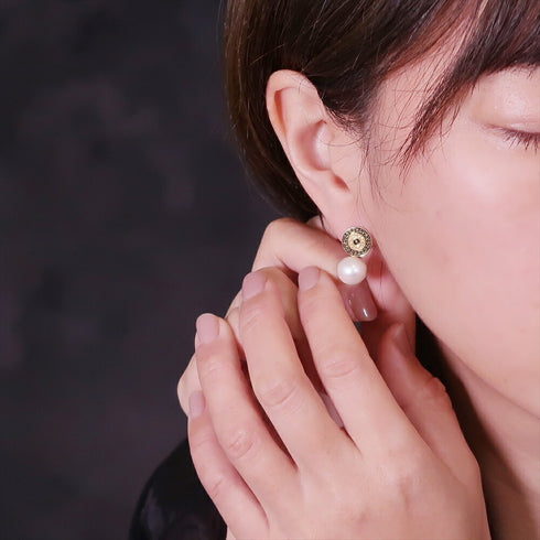 ピアス 天然石 パール ラウンド スタッド オリエンタル ANTICO ASE009