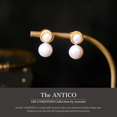 ピアス 天然石 パール ラウンド スタッド ロープ ツイスト オリエンタル ANTICO ASE010