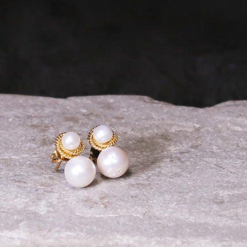 ピアス 天然石 パール ラウンド スタッド ロープ ツイスト オリエンタル ANTICO ASE010