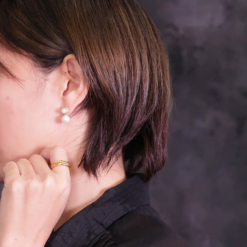 ピアス 天然石 パール ラウンド スタッド ロープ ツイスト オリエンタル ANTICO ASE010