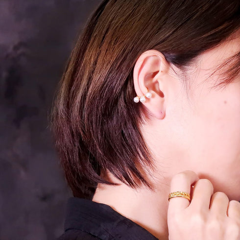 イヤーカフ 天然石 パール ラウンド ANTICO ASE012