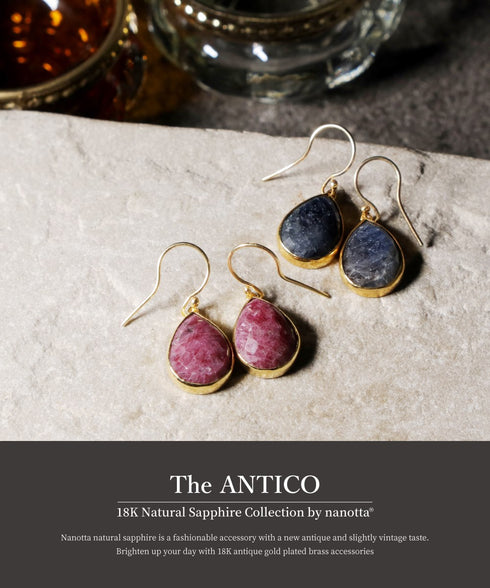 ピアス 天然石 ナチュラルサファイア ティアドロップ フック アンリファインド ANTICO ASE017