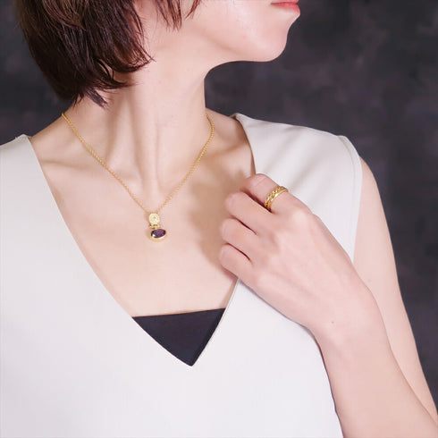 ネックレス 天然石 ラウンド オーバル チェーン うるうるクォーツ ANTICO ASN006