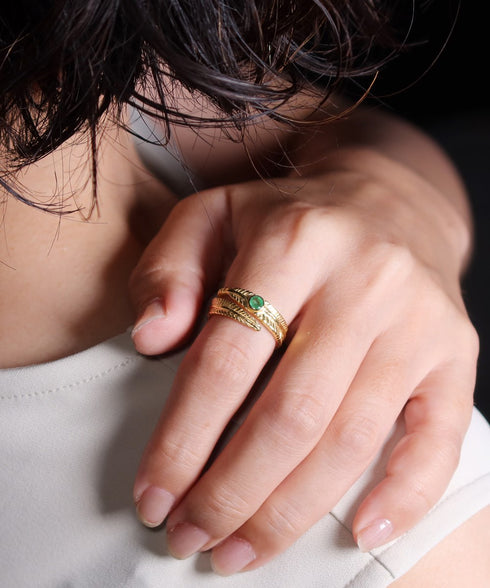 リング 指輪 天然石 ラウンド フォークリング フェザー ANTICO ASR042