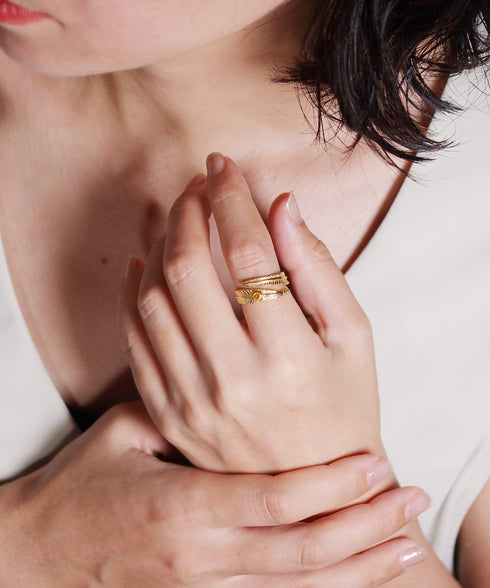 リング 指輪 天然石 ラウンド フォークリング フェザー ANTICO ASR042