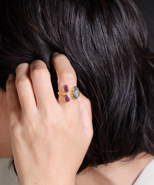 リング 指輪 天然石 オーバル フォークリング ANTICO ASR043