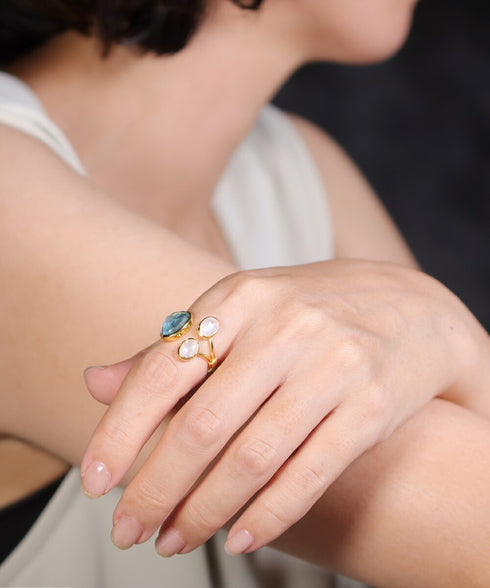 リング 指輪 天然石 オーバル フォークリング ANTICO ASR043